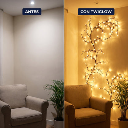 La misma pared antes y con la rama Twiglow